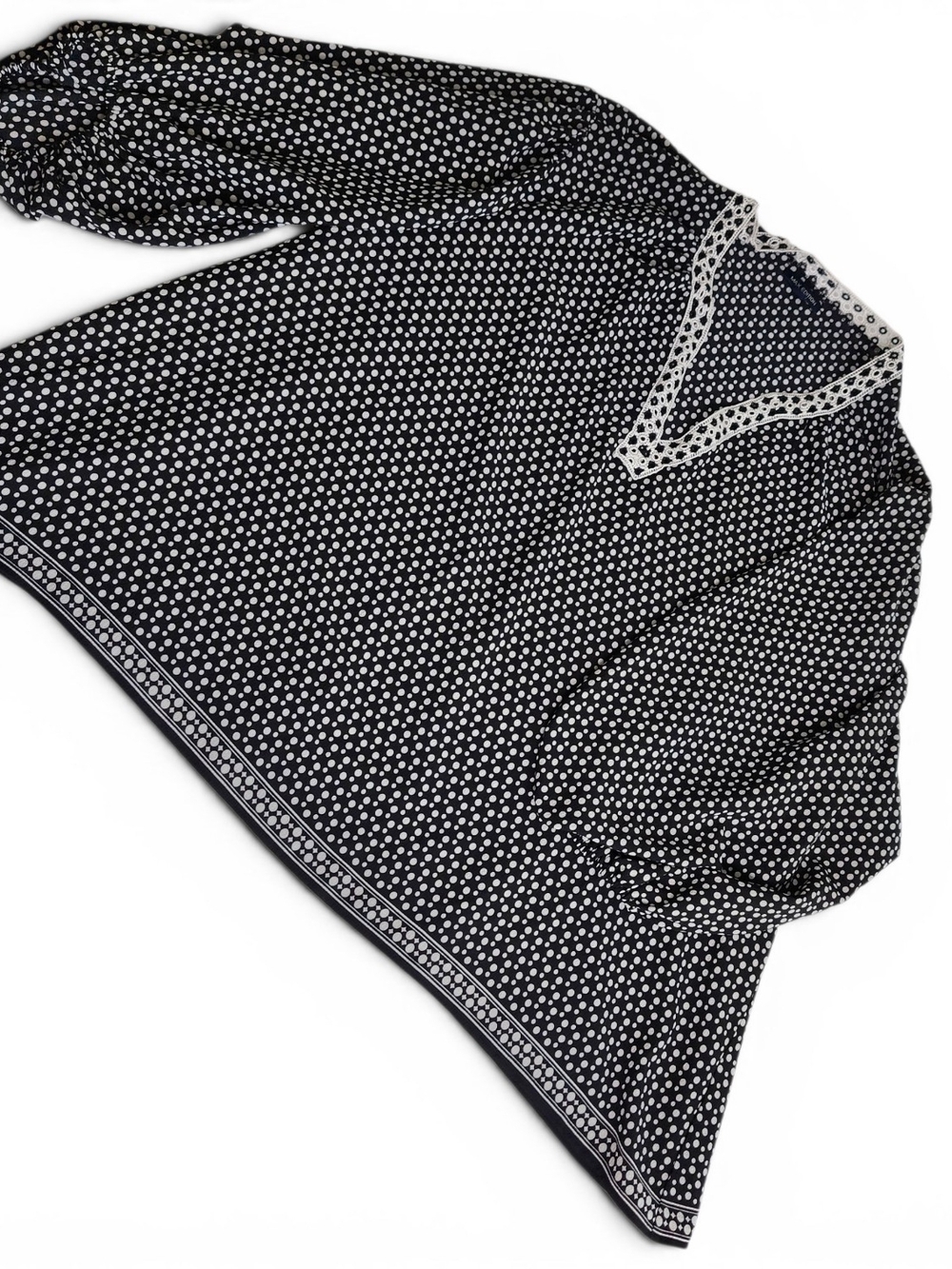 Max Edition Black and White Polka Dot Top with Lace Trim